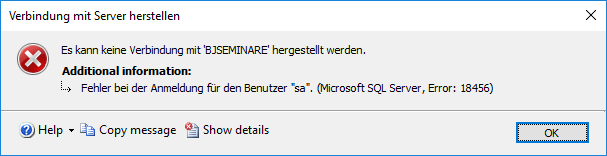 Fehlerhafter Anmeldeversuch mit der Fake-Anmeldung